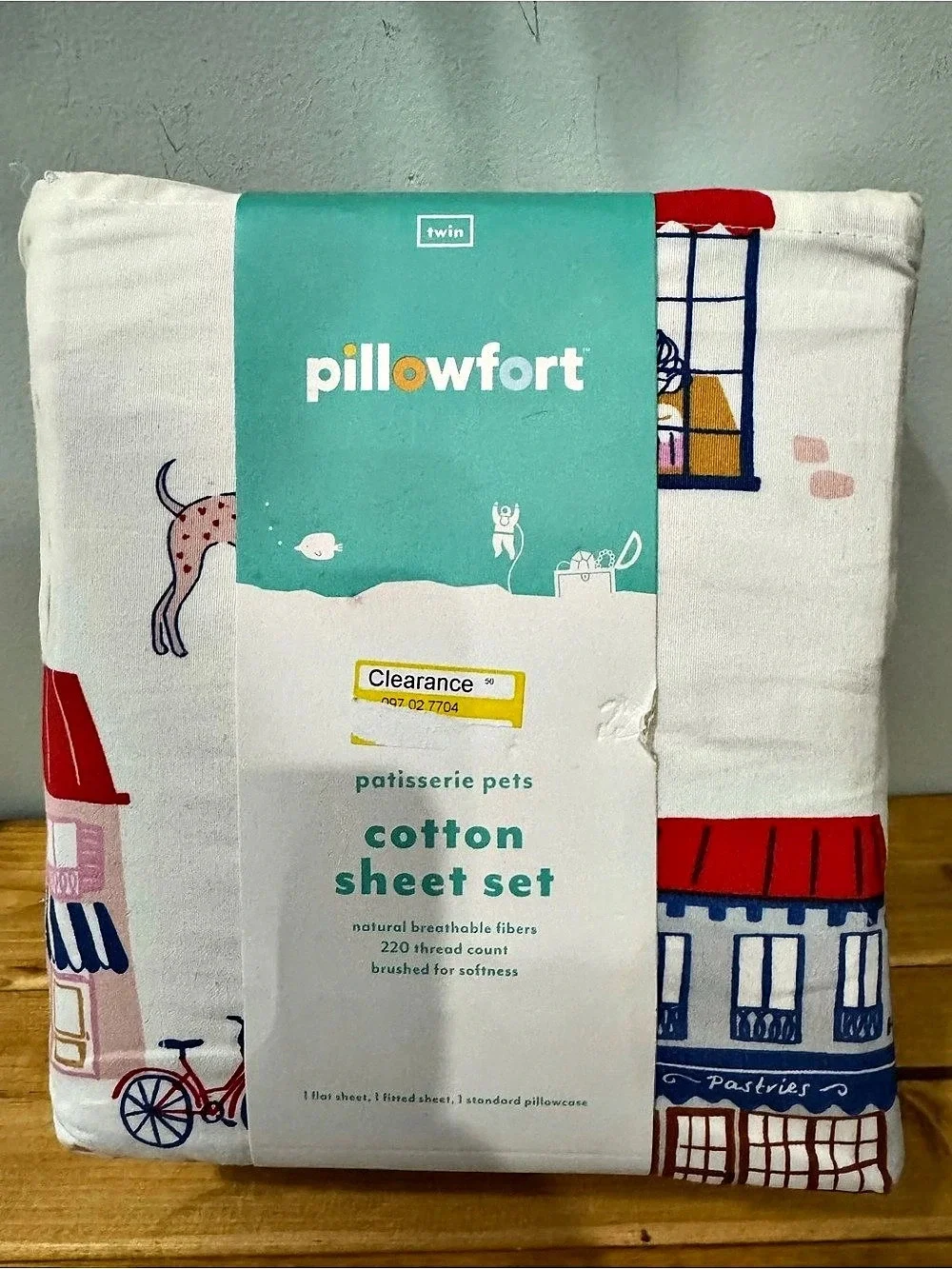 Pillowfort Patisserie Pets Cotton Sheet Set White & Blue NWT